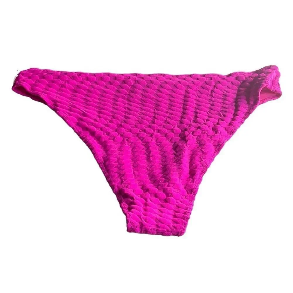 Good American 7 4X Plus‎ Bikini Bottom Hawaiian Pink Textured High Cut NWT Beach